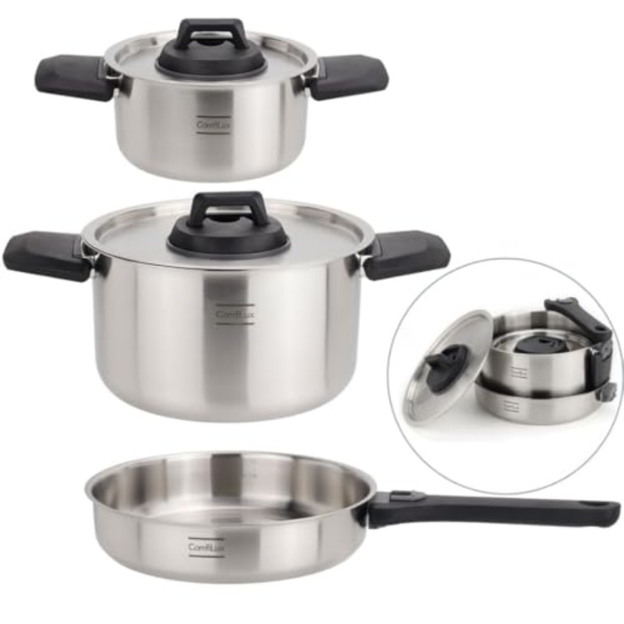Nesting Camping Cooking Set - Stainless Steel Camping Kitchen Cookware Set