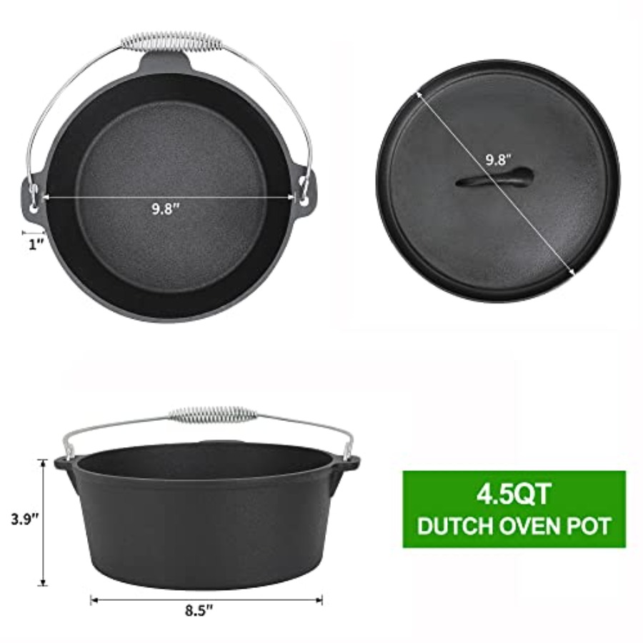 8 Piece Pre-Seasoned Dutch Ove - Vintage Camping Cooking Set recensione e prezzo