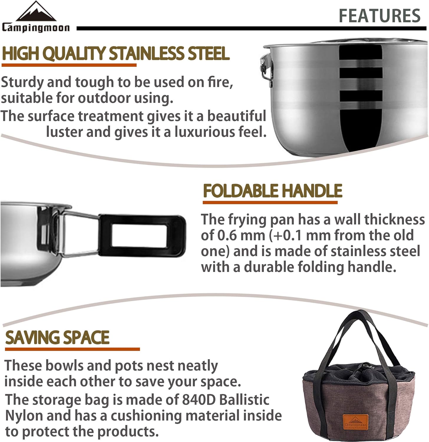 Stainless Steel Camping Cookwa - Nesting Camping Cooking Set recensione e prezzo