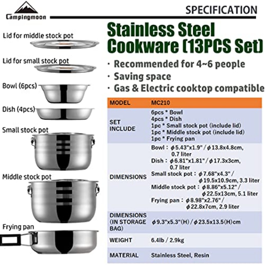 CAMPINGMOON Camping Cookware S - Nesting Camping Cooking Set recensione e prezzo