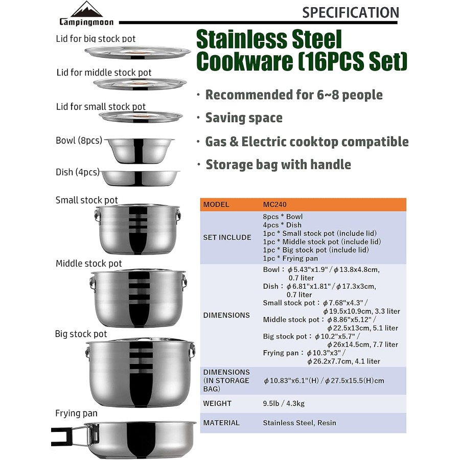 CAMPINGMOON Camping Cookware S - Nesting Camping Cooking Set recensione e prezzo