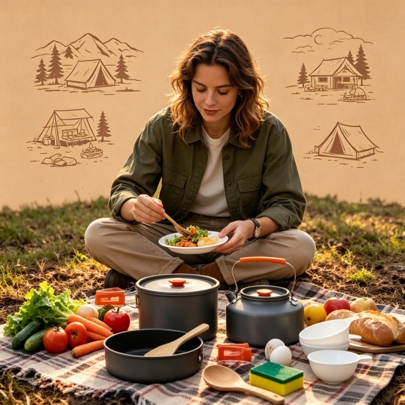 Camping Cookware Set Outdoor P - Camping Cooking And Eating Set recensione e prezzo
